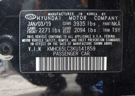 2019 Hyundai Ioniq Hybrid Blue z USA, uszkodzony, nr VIN KMHC65LC3KU141859